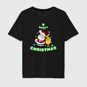 Мужская футболка хлопок Oversize с принтом Дед мороз елка , 100% хлопок | свободный крой, круглый ворот, “спинка” длиннее передней части | 