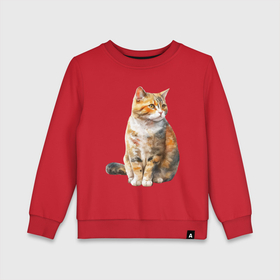 Детский свитшот хлопок с принтом Задумчивый рыжий кот в Тюмени, 100% хлопок | круглый вырез горловины, эластичные манжеты, пояс и воротник | Тематика изображения на принте: 
