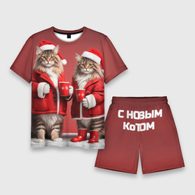 Мужской костюм с шортами 3D с принтом С новым котом   два кота в костюмах Санты в Кировске,  |  | 
