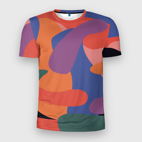 Мужская футболка 3D Slim с принтом Цветные кляксы в Санкт-Петербурге, 100% полиэстер с улучшенными характеристиками | приталенный силуэт, круглая горловина, широкие плечи, сужается к линии бедра | 