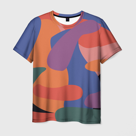 Мужская футболка 3D с принтом Цветные кляксы в Новосибирске, 100% полиэфир | прямой крой, круглый вырез горловины, длина до линии бедер | 