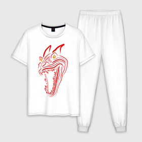 Мужская пижама хлопок с принтом Дракон красного цвета в Белгороде, 100% хлопок | брюки и футболка прямого кроя, без карманов, на брюках мягкая резинка на поясе и по низу штанин
 | 