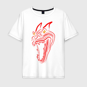 Мужская футболка хлопок Oversize с принтом Дракон красного цвета в Белгороде, 100% хлопок | свободный крой, круглый ворот, “спинка” длиннее передней части | 