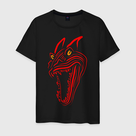 Мужская футболка хлопок с принтом Дракон красного цвета в Белгороде, 100% хлопок | прямой крой, круглый вырез горловины, длина до линии бедер, слегка спущенное плечо. | 