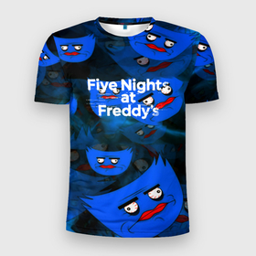 Мужская футболка 3D Slim с принтом Huggy Wuggy x Five Nights at Freddys в Кировске, 100% полиэстер с улучшенными характеристиками | приталенный силуэт, круглая горловина, широкие плечи, сужается к линии бедра | Тематика изображения на принте: 