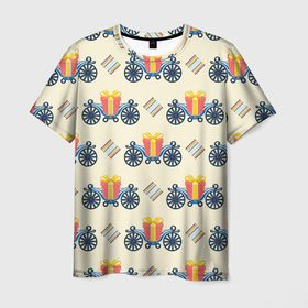 Мужская футболка 3D с принтом Подарок на карете и ромб , 100% полиэфир | прямой крой, круглый вырез горловины, длина до линии бедер | 