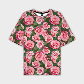 Мужская футболка oversize 3D с принтом Розовые розы паттерн в Курске,  |  | 
