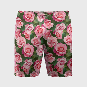 Мужские шорты спортивные с принтом Розовые розы паттерн в Курске,  |  | 