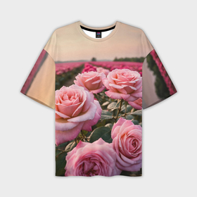 Мужская футболка oversize 3D с принтом Поле розовых роз в Курске,  |  | 