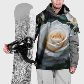 Накидка на куртку 3D с принтом Белая роза в каплях воды в Екатеринбурге, 100% полиэстер |  | Тематика изображения на принте: 
