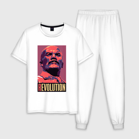 Мужская пижама хлопок с принтом Lenin revolution в Белгороде, 100% хлопок | брюки и футболка прямого кроя, без карманов, на брюках мягкая резинка на поясе и по низу штанин
 | 