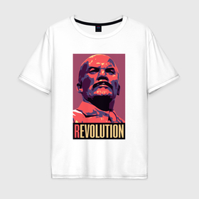 Мужская футболка хлопок Oversize с принтом Lenin revolution в Белгороде, 100% хлопок | свободный крой, круглый ворот, “спинка” длиннее передней части | 