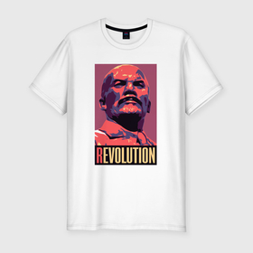 Мужская футболка хлопок Slim с принтом Lenin revolution в Белгороде, 92% хлопок, 8% лайкра | приталенный силуэт, круглый вырез ворота, длина до линии бедра, короткий рукав | 