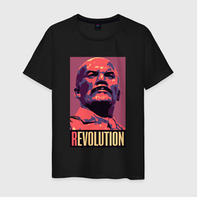 Мужская футболка хлопок с принтом Lenin revolution в Белгороде, 100% хлопок | прямой крой, круглый вырез горловины, длина до линии бедер, слегка спущенное плечо. | 