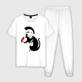 Мужская пижама хлопок с принтом Панк Ленин , 100% хлопок | брюки и футболка прямого кроя, без карманов, на брюках мягкая резинка на поясе и по низу штанин
 | Тематика изображения на принте: 