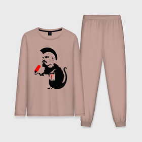 Мужская пижама с лонгсливом хлопок с принтом Панк Ленин ,  |  | Тематика изображения на принте: 