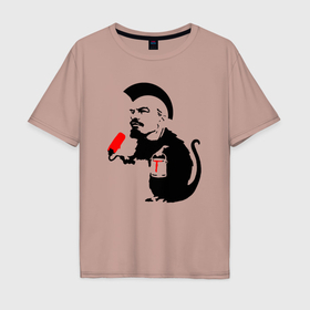 Мужская футболка хлопок Oversize с принтом Панк Ленин в Петрозаводске, 100% хлопок | свободный крой, круглый ворот, “спинка” длиннее передней части | 