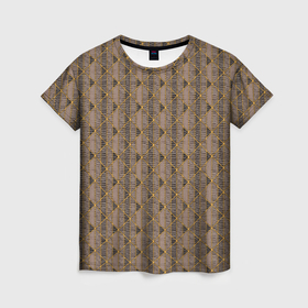 Женская футболка 3D с принтом Паттерн с золотыми линями в Петрозаводске, 100% полиэфир ( синтетическое хлопкоподобное полотно) | прямой крой, круглый вырез горловины, длина до линии бедер | 