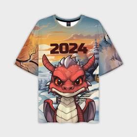 Мужская футболка oversize 3D с принтом Большой красный дракон 2024 ,  |  | 