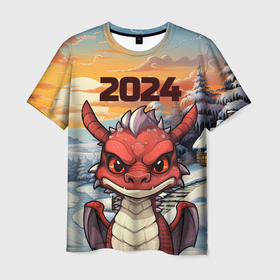 Мужская футболка 3D с принтом Большой красный дракон 2024 , 100% полиэфир | прямой крой, круглый вырез горловины, длина до линии бедер | 