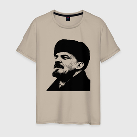 Мужская футболка хлопок с принтом Ленин в шапке в Санкт-Петербурге, 100% хлопок | прямой крой, круглый вырез горловины, длина до линии бедер, слегка спущенное плечо. | 