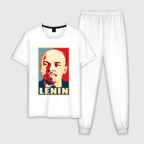 Мужская пижама хлопок с принтом Владимир Ильич  Ленин в Белгороде, 100% хлопок | брюки и футболка прямого кроя, без карманов, на брюках мягкая резинка на поясе и по низу штанин
 | 