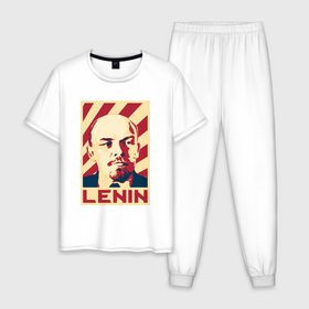 Мужская пижама хлопок с принтом Vladimir Lenin в Кировске, 100% хлопок | брюки и футболка прямого кроя, без карманов, на брюках мягкая резинка на поясе и по низу штанин
 | Тематика изображения на принте: 