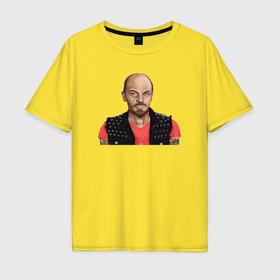 Мужская футболка хлопок Oversize с принтом Ленин рокер панк в Петрозаводске, 100% хлопок | свободный крой, круглый ворот, “спинка” длиннее передней части | Тематика изображения на принте: 