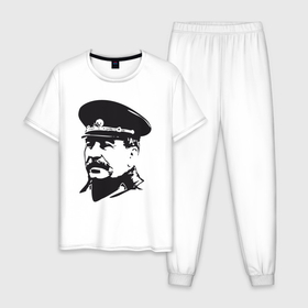 Мужская пижама хлопок с принтом Сталин в фуражке в Екатеринбурге, 100% хлопок | брюки и футболка прямого кроя, без карманов, на брюках мягкая резинка на поясе и по низу штанин
 | Тематика изображения на принте: 