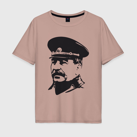 Мужская футболка хлопок Oversize с принтом Сталин в фуражке в Кировске, 100% хлопок | свободный крой, круглый ворот, “спинка” длиннее передней части | 