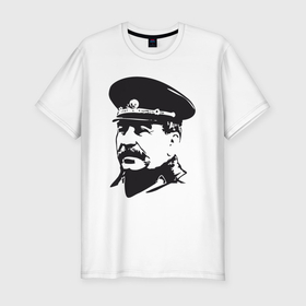 Мужская футболка хлопок Slim с принтом Сталин в фуражке в Кировске, 92% хлопок, 8% лайкра | приталенный силуэт, круглый вырез ворота, длина до линии бедра, короткий рукав | 