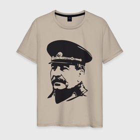 Мужская футболка хлопок с принтом Сталин в фуражке в Санкт-Петербурге, 100% хлопок | прямой крой, круглый вырез горловины, длина до линии бедер, слегка спущенное плечо. | 