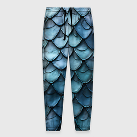 Мужские брюки 3D с принтом Шкура голубого дракона , 100% полиэстер | манжеты по низу, эластичный пояс регулируется шнурком, по бокам два кармана без застежек, внутренняя часть кармана из мелкой сетки | 