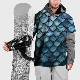 Накидка на куртку 3D с принтом Шкура голубого дракона в Новосибирске, 100% полиэстер |  | Тематика изображения на принте: 