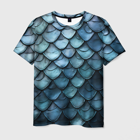 Мужская футболка 3D с принтом Шкура голубого дракона в Екатеринбурге, 100% полиэфир | прямой крой, круглый вырез горловины, длина до линии бедер | Тематика изображения на принте: 