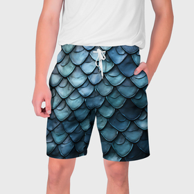 Мужские шорты 3D с принтом Шкура голубого дракона в Новосибирске,  полиэстер 100% | прямой крой, два кармана без застежек по бокам. Мягкая трикотажная резинка на поясе, внутри которой широкие завязки. Длина чуть выше колен | 
