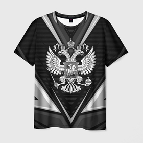 Мужская футболка 3D с принтом Герб России  черно белый в Новосибирске, 100% полиэфир | прямой крой, круглый вырез горловины, длина до линии бедер | 