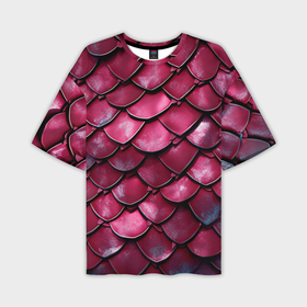 Мужская футболка oversize 3D с принтом Чешуя дракона красного в Тюмени,  |  | Тематика изображения на принте: 