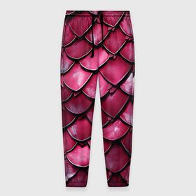 Мужские брюки 3D с принтом Чешуя дракона красного в Тюмени, 100% полиэстер | манжеты по низу, эластичный пояс регулируется шнурком, по бокам два кармана без застежек, внутренняя часть кармана из мелкой сетки | Тематика изображения на принте: 