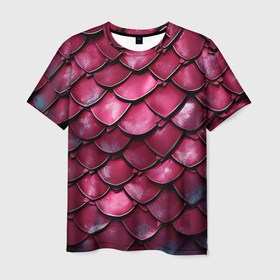 Мужская футболка 3D с принтом Чешуя дракона красного в Екатеринбурге, 100% полиэфир | прямой крой, круглый вырез горловины, длина до линии бедер | 
