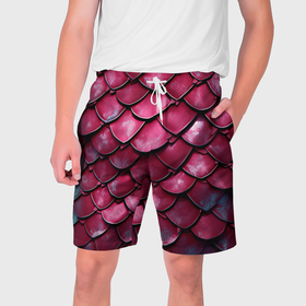 Мужские шорты 3D с принтом Чешуя дракона красного в Тюмени,  полиэстер 100% | прямой крой, два кармана без застежек по бокам. Мягкая трикотажная резинка на поясе, внутри которой широкие завязки. Длина чуть выше колен | 