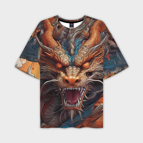 Мужская футболка oversize 3D с принтом Китайский дракон потрет в Кировске,  |  | 