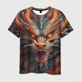 Мужская футболка 3D с принтом Китайский дракон потрет в Кировске, 100% полиэфир | прямой крой, круглый вырез горловины, длина до линии бедер | 