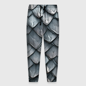 Мужские брюки 3D с принтом Шкура серебряного дракона , 100% полиэстер | манжеты по низу, эластичный пояс регулируется шнурком, по бокам два кармана без застежек, внутренняя часть кармана из мелкой сетки | 