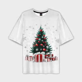 Мужская футболка oversize 3D с принтом Рождественская ель ,  |  | Тематика изображения на принте: 