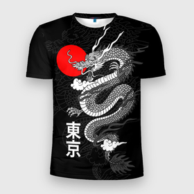 Мужская футболка 3D Slim с принтом Японский дракон   Токио в Тюмени, 100% полиэстер с улучшенными характеристиками | приталенный силуэт, круглая горловина, широкие плечи, сужается к линии бедра | 