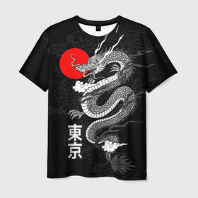 Мужская футболка 3D с принтом Японский дракон   Токио в Петрозаводске, 100% полиэфир | прямой крой, круглый вырез горловины, длина до линии бедер | 