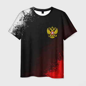 Мужская футболка 3D с принтом Герб РФ краски империи в Кировске, 100% полиэфир | прямой крой, круглый вырез горловины, длина до линии бедер | 