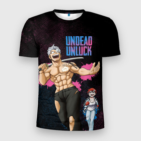 Мужская футболка 3D Slim с принтом Undead Unluck   Fuuko and Andy , 100% полиэстер с улучшенными характеристиками | приталенный силуэт, круглая горловина, широкие плечи, сужается к линии бедра | 