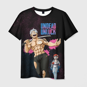 Мужская футболка 3D с принтом Undead Unluck   Fuuko and Andy , 100% полиэфир | прямой крой, круглый вырез горловины, длина до линии бедер | 